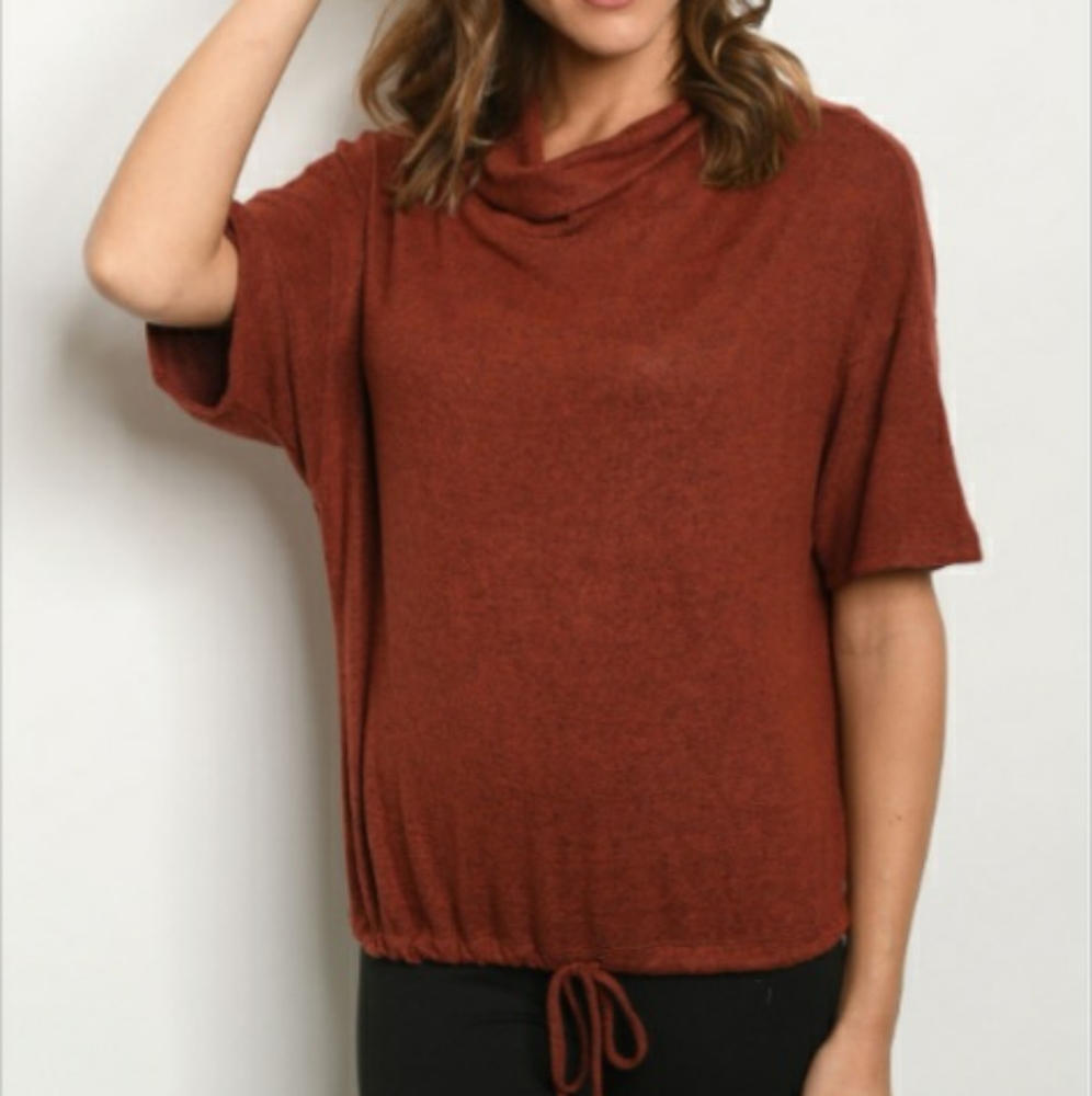 Rust Dolman Short Sleeve Sweater Top